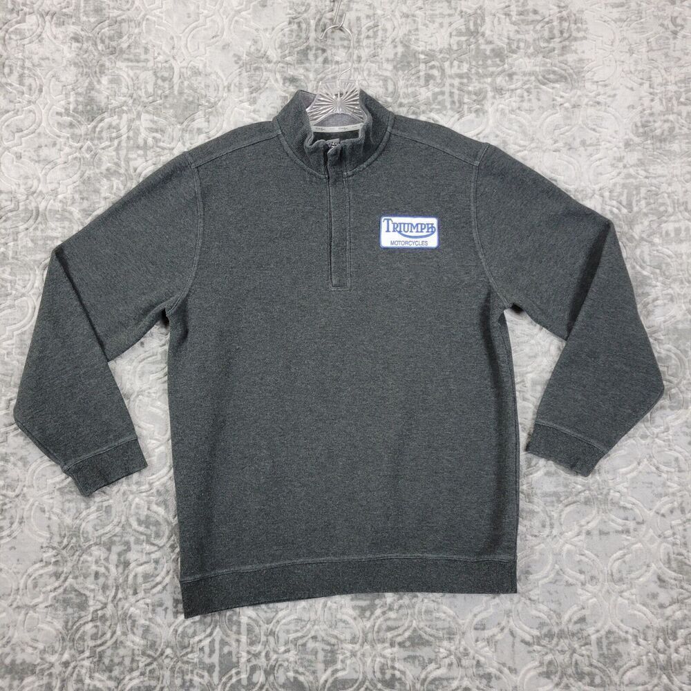 Triumph Sweatshirt Mens Medium Charcoal Gray Patch Logo 1/4 Zip Pullover